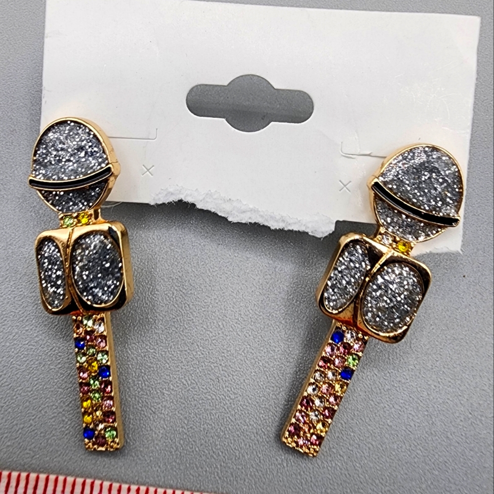 SUGARFIX by BaubleBar Drop the Mic Sparkly Gold Tone‎ Microphone Stud Earrings